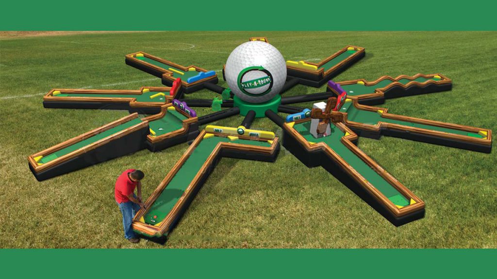 Our inflatable miniature golf game brings all the fun of a 9-hole putting course to your company picninc, school carnival or special event.