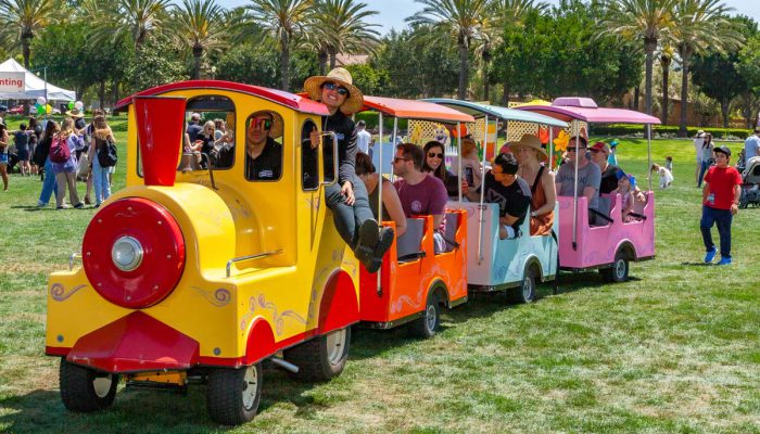 The colorful James Express Trackless Train will transport your guests of all ages around your company picnic or special event and is a favorite kids ride for school carnvals.