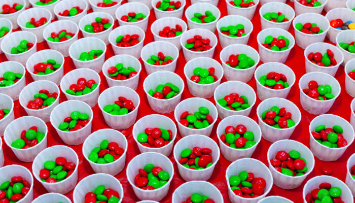Green and Red M&M's to put you in the holiday spirit at a James Event Productions holiday party.