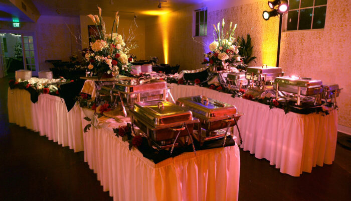 Beautifully decorated buffet lines waiting for guests to arrive at a special event produced by James Event Productions.
